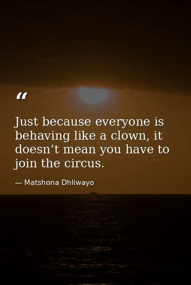 Just because everyone is behaving like a clown, it doesn’t mean you have to join the circus. — Matshona Dhliwayo