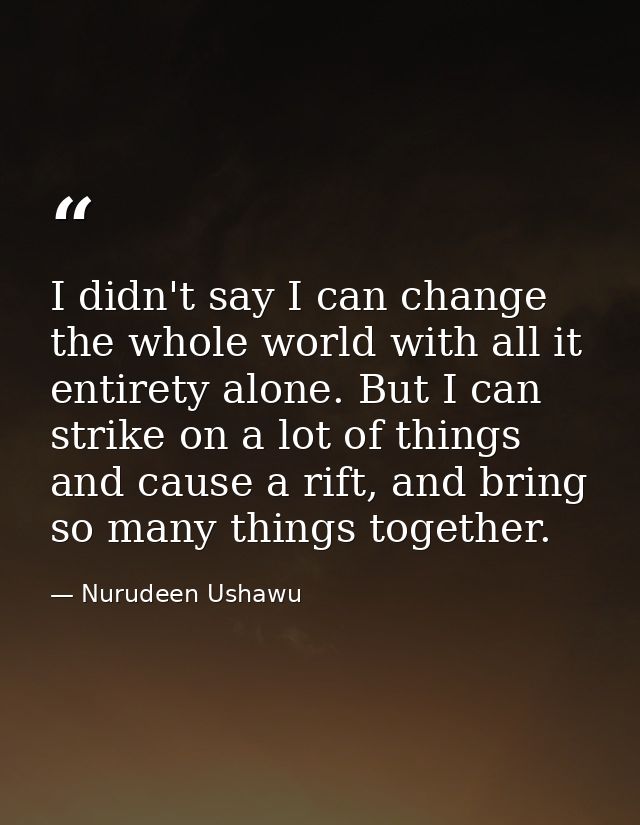 I didn't say I can change the whole world with all it entirety alone. But I can strike on a lot of things and cause a ri — Nurudeen Ushawu