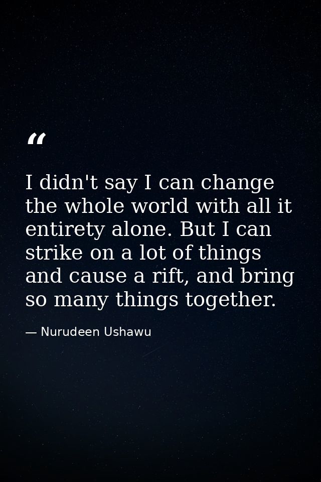 I didn't say I can change the whole world with all it entirety alone. But I can strike on a lot of things and cause a ri — Nurudeen Ushawu