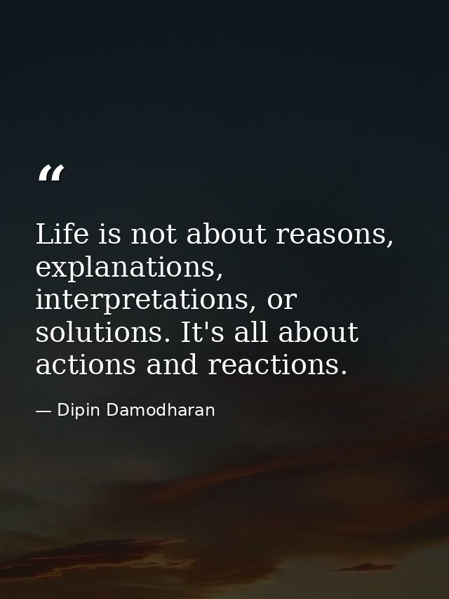 Life is not about reasons, explanations, interpretations, or solutions. It's all about actions and reactions. — Dipin Damodharan