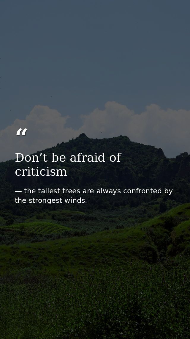 Don’t be afraid of criticism — the tallest trees are always confronted by the strongest winds.