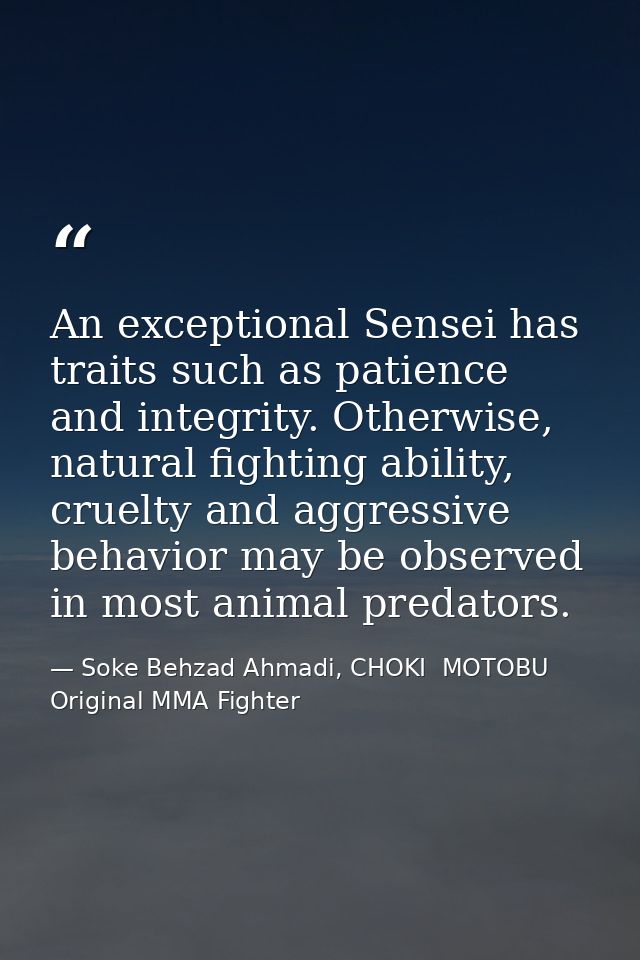 An exceptional Sensei has traits such as patience and integrity. Otherwise, natural fighting ability, cruelty and aggres — Soke Behzad Ahmadi, CHOKI  MOTOBU   Original MMA Fighter