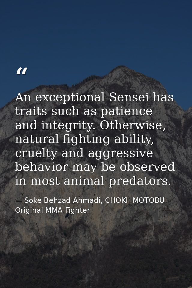 An exceptional Sensei has traits such as patience and integrity. Otherwise, natural fighting ability, cruelty and aggres — Soke Behzad Ahmadi, CHOKI  MOTOBU   Original MMA Fighter