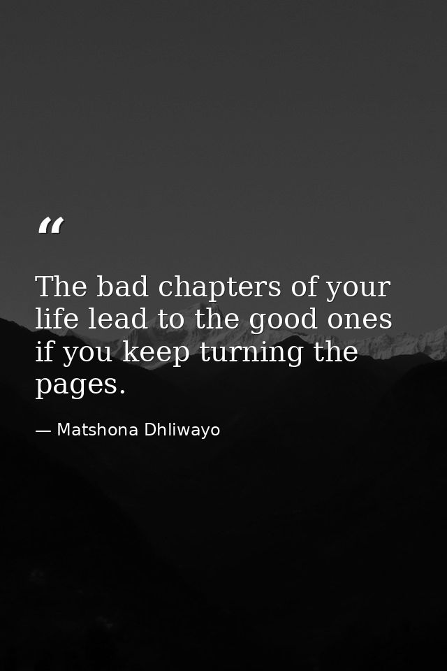 The bad chapters of your life lead to the good ones if you keep turning the pages. — Matshona Dhliwayo