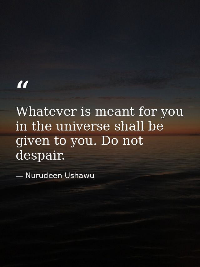 Whatever is meant for you in the universe shall be given to you. Do not despair. — Nurudeen Ushawu