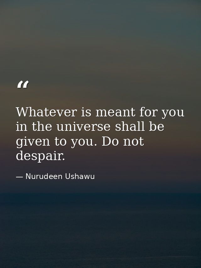 Whatever is meant for you in the universe shall be given to you. Do not despair. — Nurudeen Ushawu