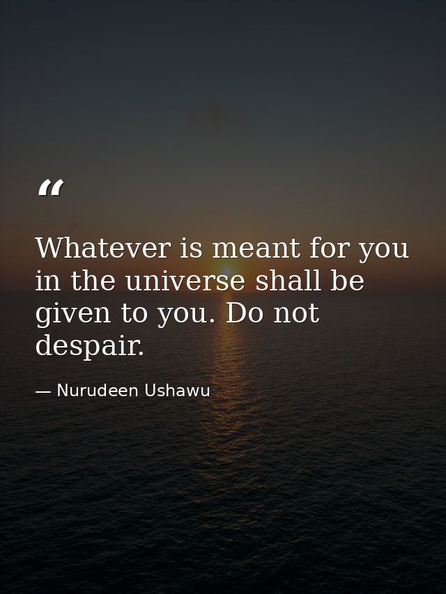 Whatever is meant for you in the universe shall be given to you. Do not despair. — Nurudeen Ushawu
