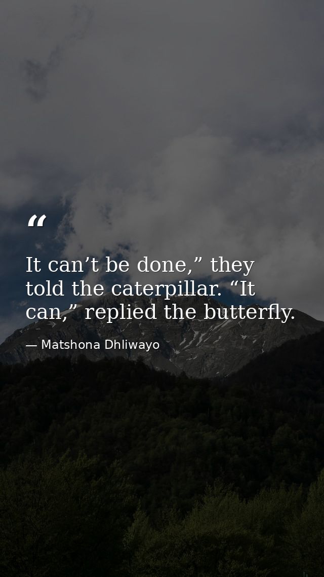 It can’t be done,” they told the caterpillar. “It can,” replied the butterfly. — Matshona Dhliwayo
