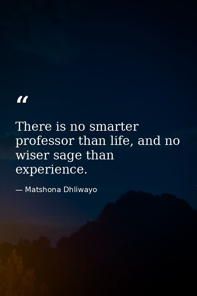 There is no smarter professor than life, and no wiser sage than experience. — Matshona Dhliwayo