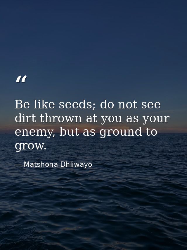 Be like seeds; do not see dirt thrown at you as your enemy, but as ground to grow. — Matshona Dhliwayo