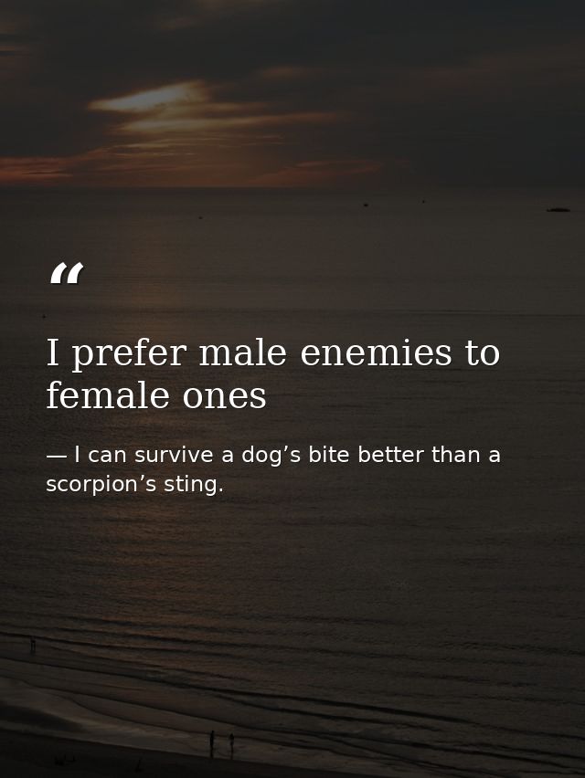 I prefer male enemies to female ones — I can survive a dog’s bite better than a scorpion’s sting.