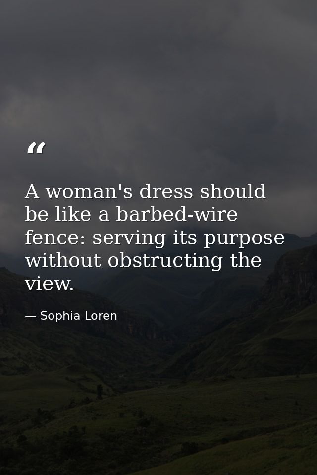 A woman's dress should be like a barbed-wire fence: serving its purpose without obstructing the view. — Sophia Loren