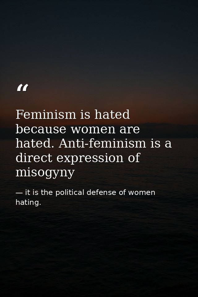 Feminism is hated because women are hated. Anti-feminism is a direct expression of misogyny — it is the political defense of women hating.
