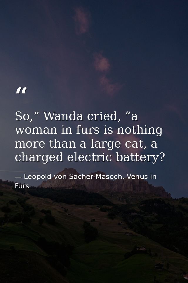So,” Wanda cried, “a woman in furs is nothing more than a large cat, a charged electric battery? — Leopold von Sacher-Masoch, Venus in Furs