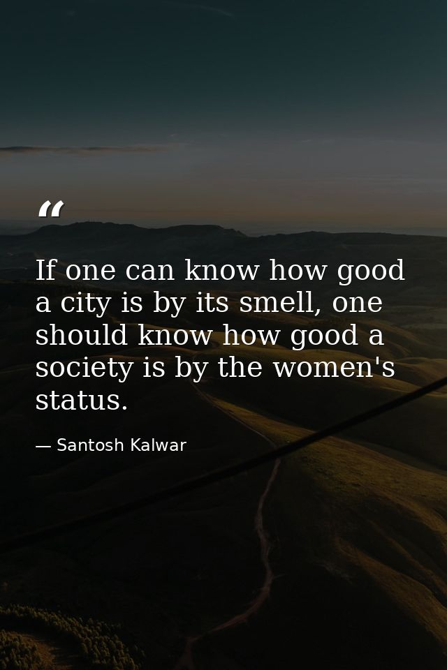 If one can know how good a city is by its smell, one should know how good a society is by the women's status. — Santosh Kalwar