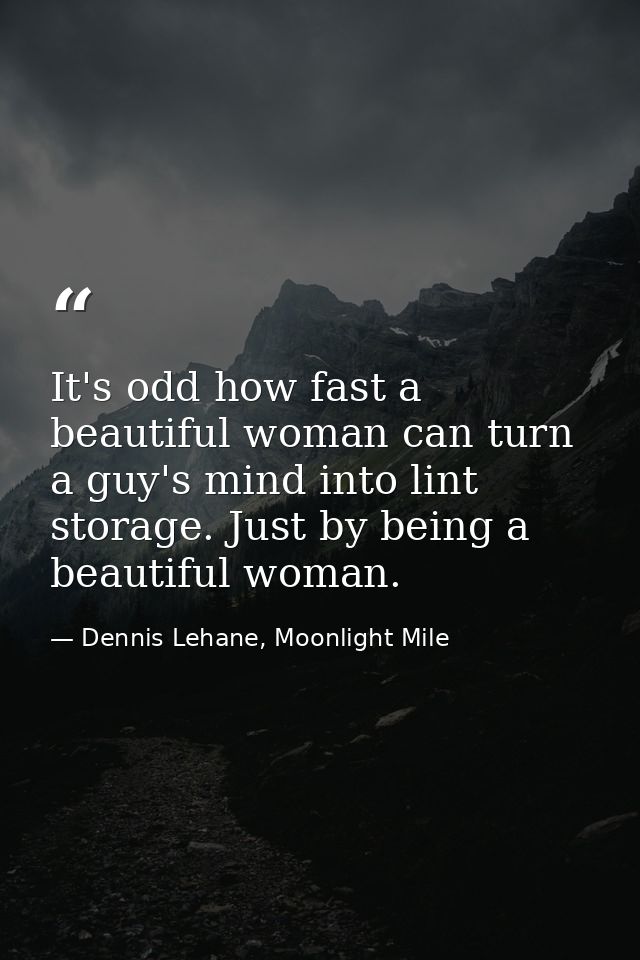 It's odd how fast a beautiful woman can turn a guy's mind into lint storage. Just by being a beautiful woman. — Dennis Lehane, Moonlight Mile