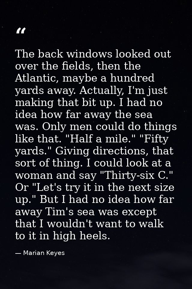 The back windows looked out over the fields, then the Atlantic, maybe a hundred yards away. Actually, I'm just making th — Marian Keyes
