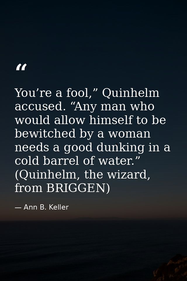 You’re a fool,” Quinhelm accused. “Any man who would allow himself to be bewitched by a woman needs a good dunking in a  — Ann B. Keller