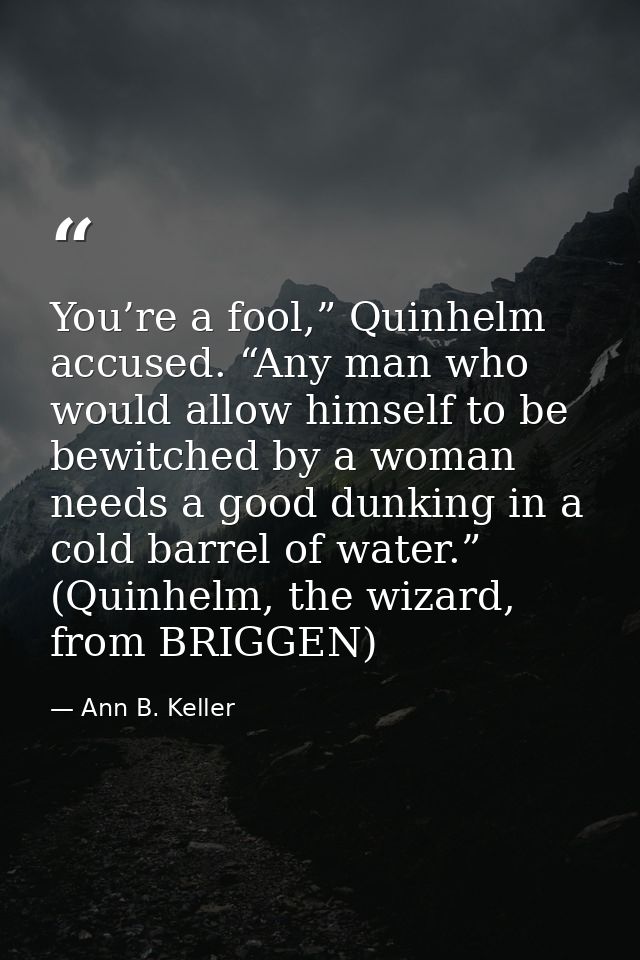 You’re a fool,” Quinhelm accused. “Any man who would allow himself to be bewitched by a woman needs a good dunking in a  — Ann B. Keller
