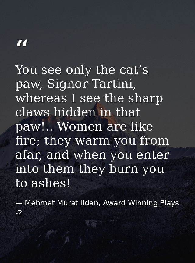 You see only the cat’s paw, Signor Tartini, whereas I see the sharp claws hidden in that paw!.. Women are like fire; the — Mehmet Murat ildan, Award Winning Plays -2