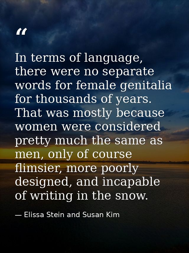 In terms of language, there were no separate words for female genitalia for thousands of years. That was mostly because  — Elissa Stein and Susan Kim