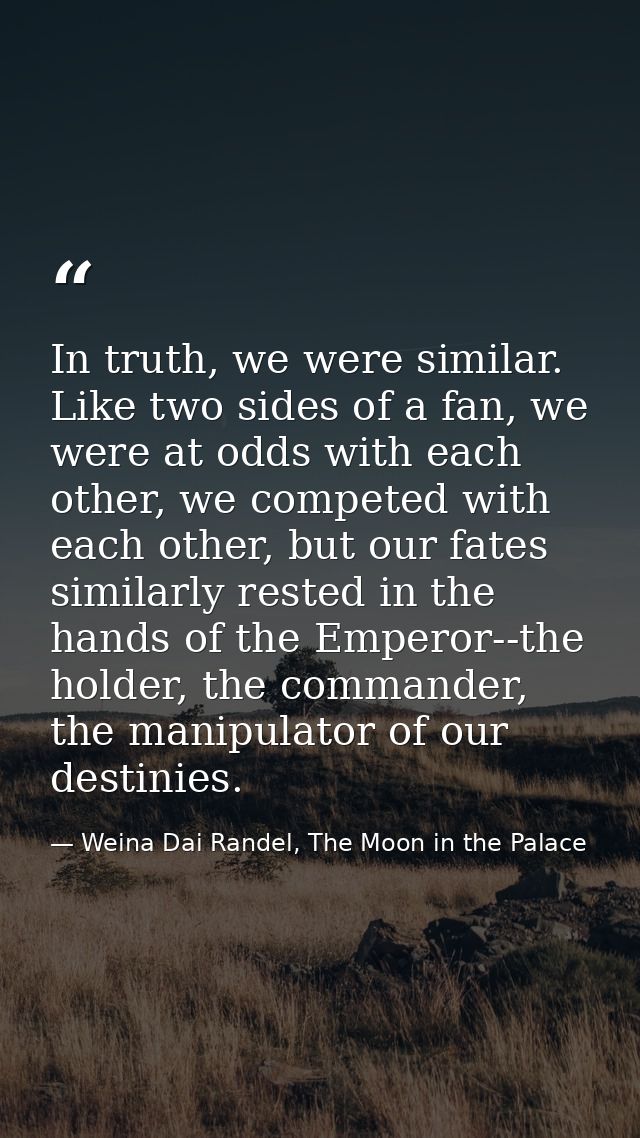 In truth, we were similar. Like two sides of a fan, we were at odds with each other, we competed with each other, but ou — Weina Dai Randel, The Moon in the Palace