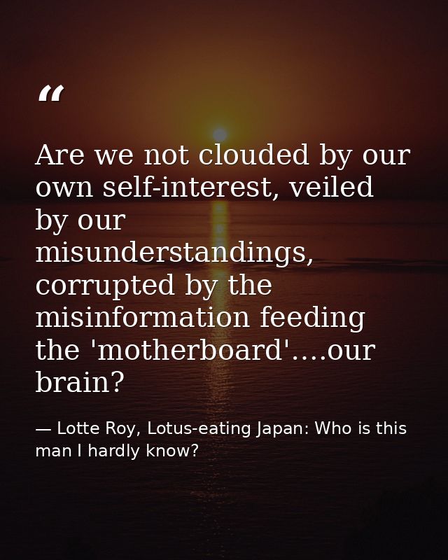 Are we not clouded by our own self-interest, veiled by our misunderstandings, corrupted by the misinformation feeding th — Lotte Roy, Lotus-eating Japan: Who is this man I hardly know?