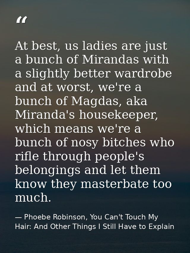 At best, us ladies are just a bunch of Mirandas with a slightly better wardrobe and at worst, we're a bunch of Magdas, a — Phoebe Robinson, You Can't Touch My Hair: And Other Things I Still Have to Explain
