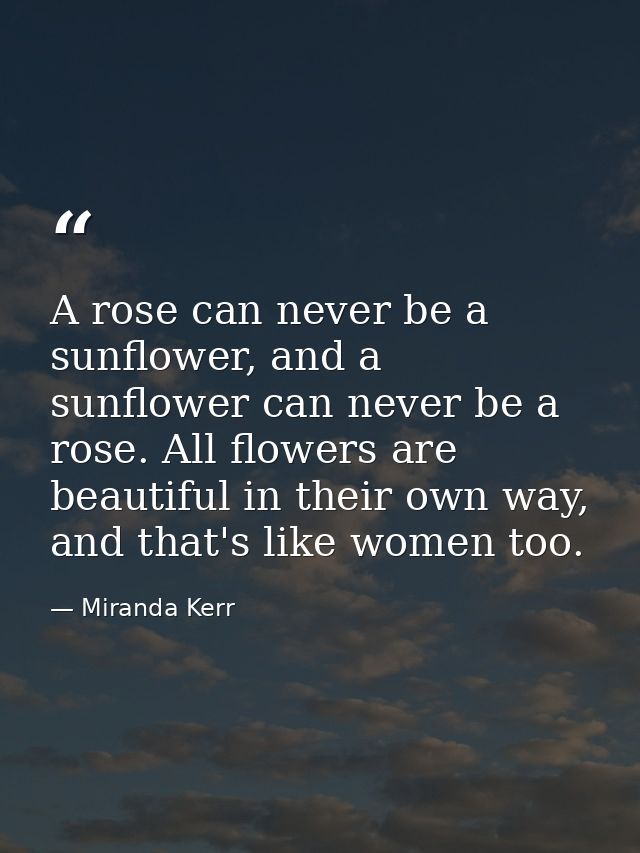 A rose can never be a sunflower, and a sunflower can never be a rose. All flowers are beautiful in their own way, and th — Miranda Kerr