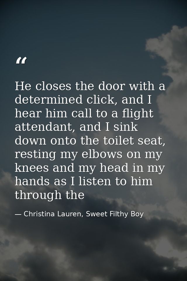He closes the door with a determined click, and I hear him call to a flight attendant, and I sink down onto the toilet s — Christina Lauren, Sweet Filthy Boy