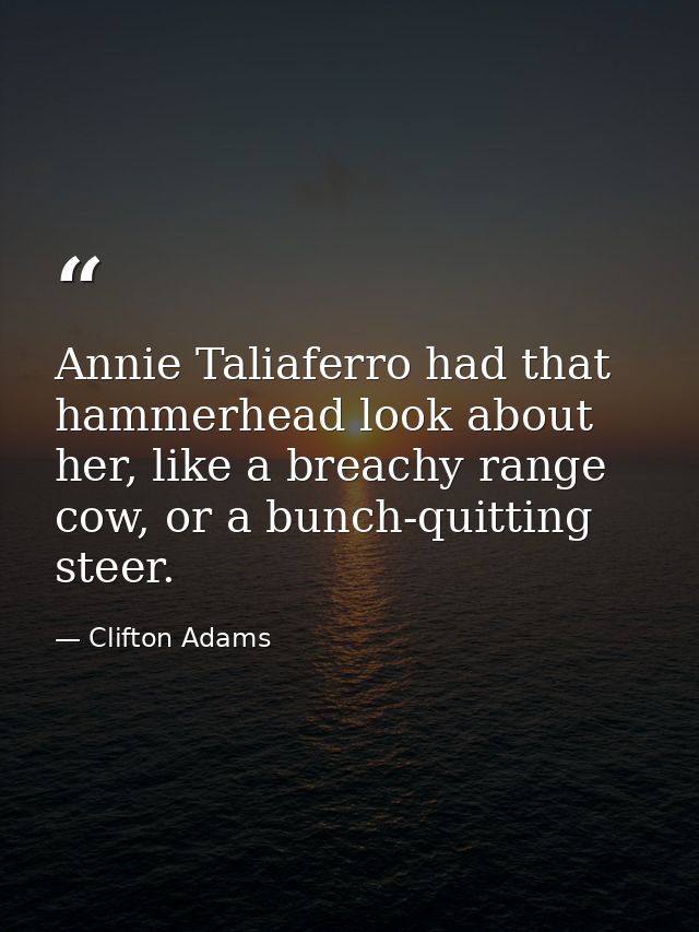 Annie Taliaferro had that hammerhead look about her, like a breachy range cow, or a bunch-quitting steer. — Clifton Adams