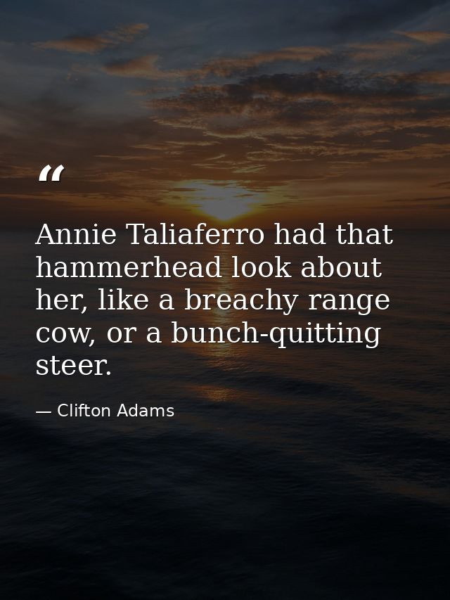 Annie Taliaferro had that hammerhead look about her, like a breachy range cow, or a bunch-quitting steer. — Clifton Adams