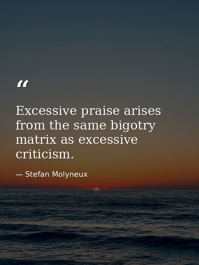 Excessive praise arises from the same bigotry matrix as excessive criticism. — Stefan Molyneux