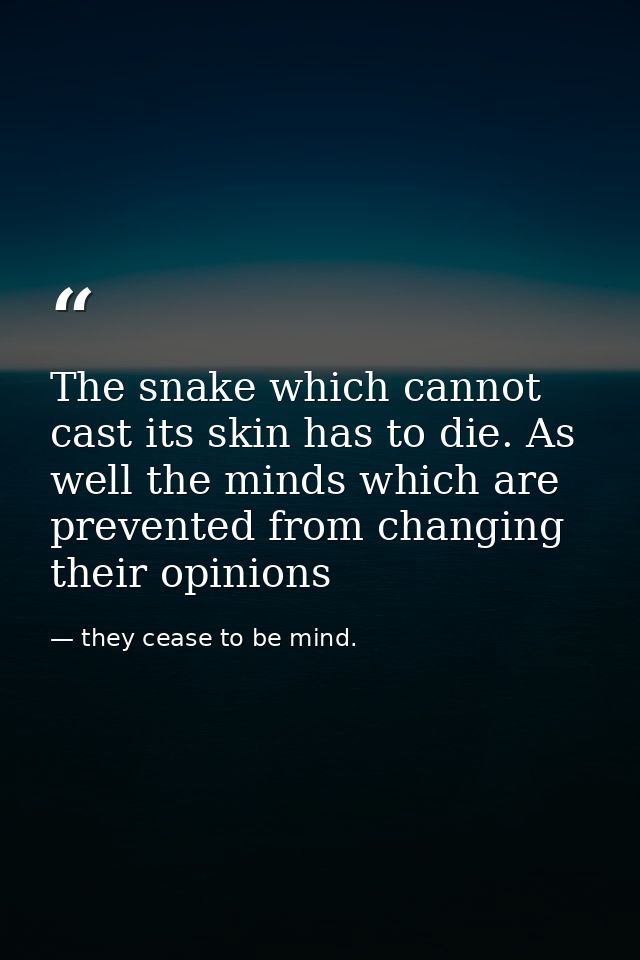 The snake which cannot cast its skin has to die. As well the minds which are prevented from changing their opinions — they cease to be mind.