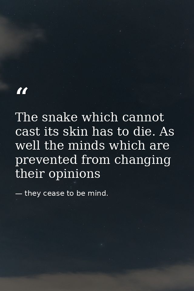 The snake which cannot cast its skin has to die. As well the minds which are prevented from changing their opinions — they cease to be mind.