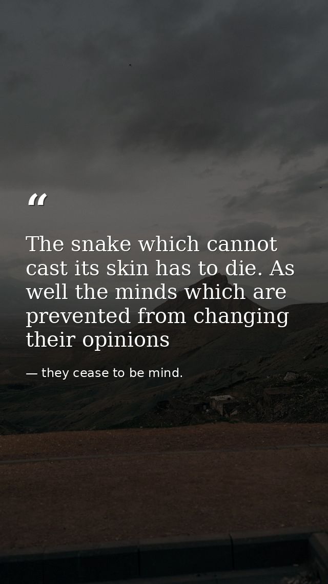 The snake which cannot cast its skin has to die. As well the minds which are prevented from changing their opinions — they cease to be mind.
