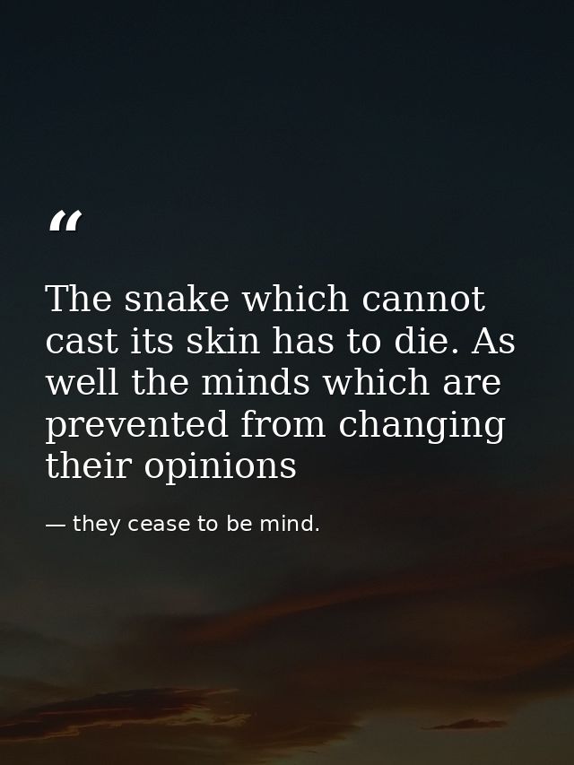 The snake which cannot cast its skin has to die. As well the minds which are prevented from changing their opinions — they cease to be mind.