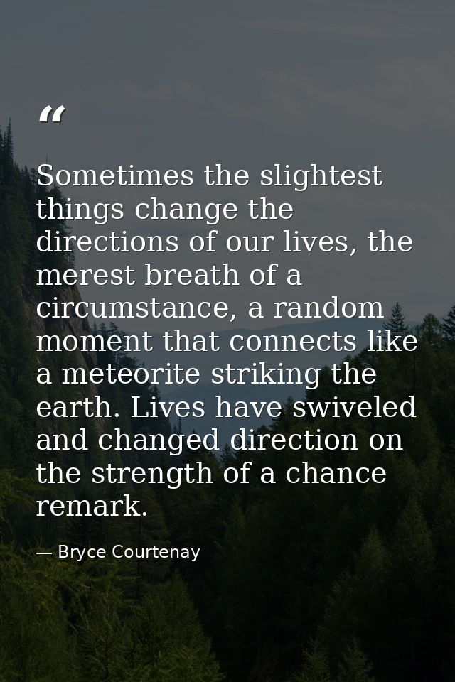 Sometimes the slightest things change the directions of our lives, the merest breath of a circumstance, a random moment  — Bryce Courtenay