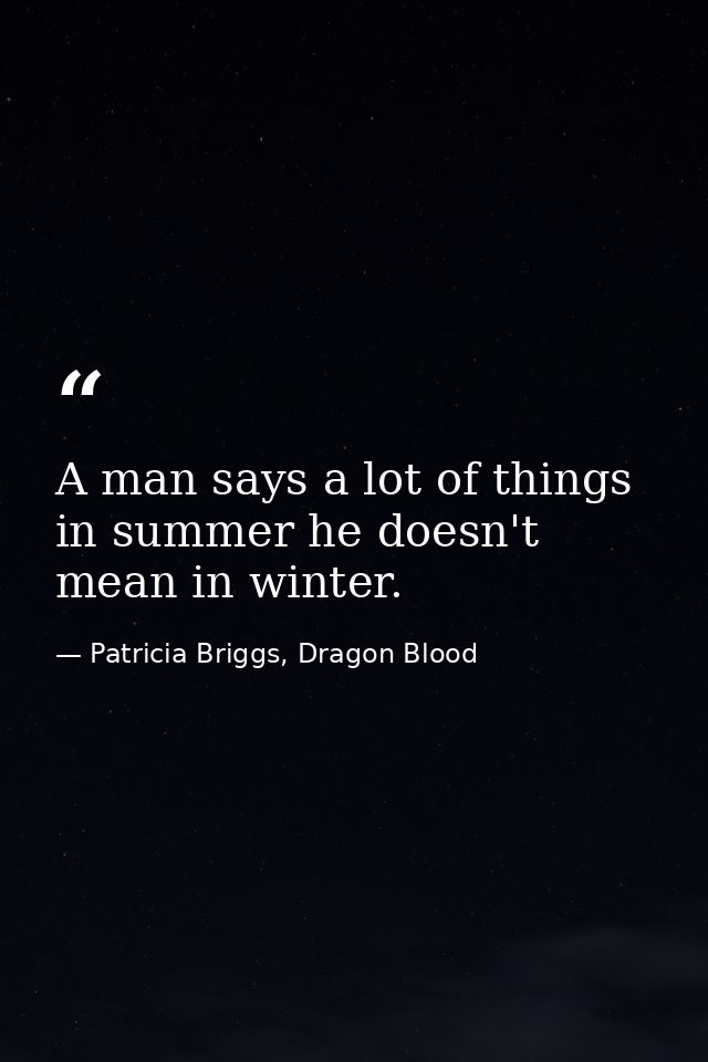 A man says a lot of things in summer he doesn't mean in winter. — Patricia Briggs, Dragon Blood