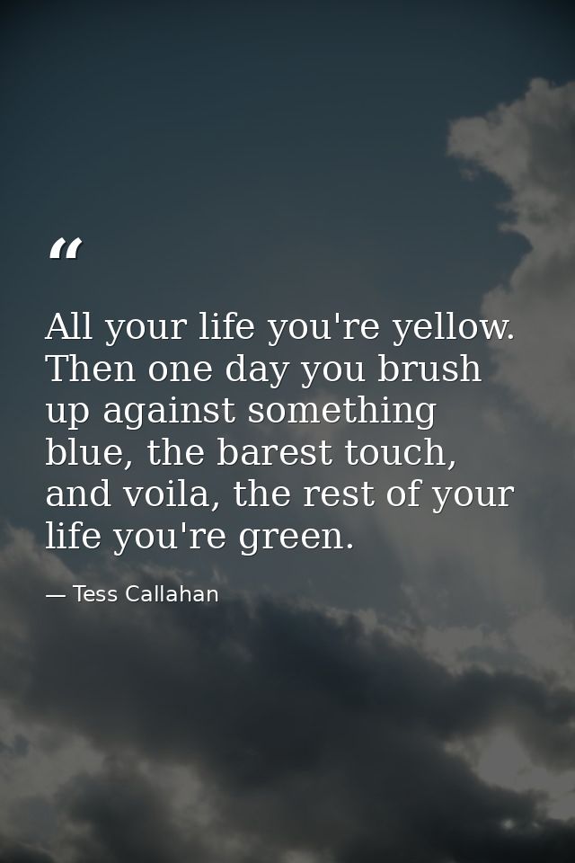 All your life you're yellow. Then one day you brush up against something blue, the barest touch, and voila, the rest of  — Tess Callahan