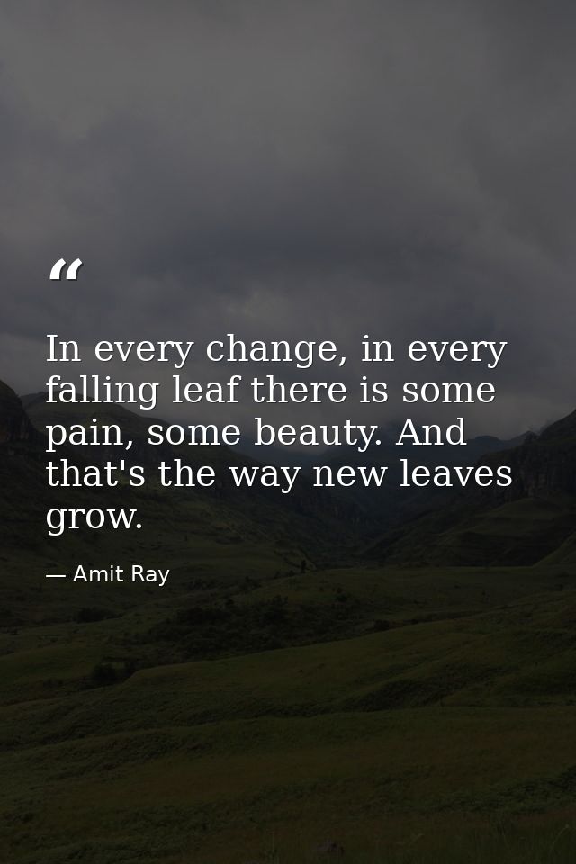 In every change, in every falling leaf there is some pain, some beauty. And that's the way new leaves grow. — Amit Ray