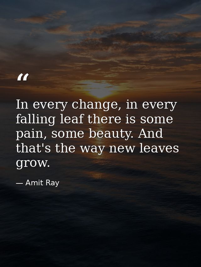 In every change, in every falling leaf there is some pain, some beauty. And that's the way new leaves grow. — Amit Ray