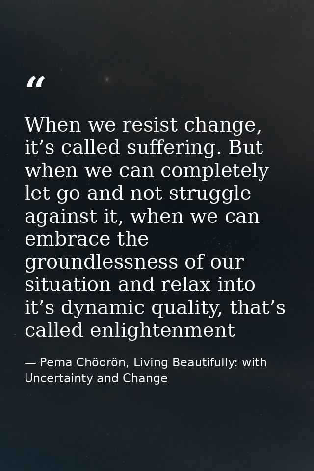 When we resist change, it’s called suffering. But when we can completely let go and not struggle against it, when we can — Pema Chödrön, Living Beautifully: with Uncertainty and Change