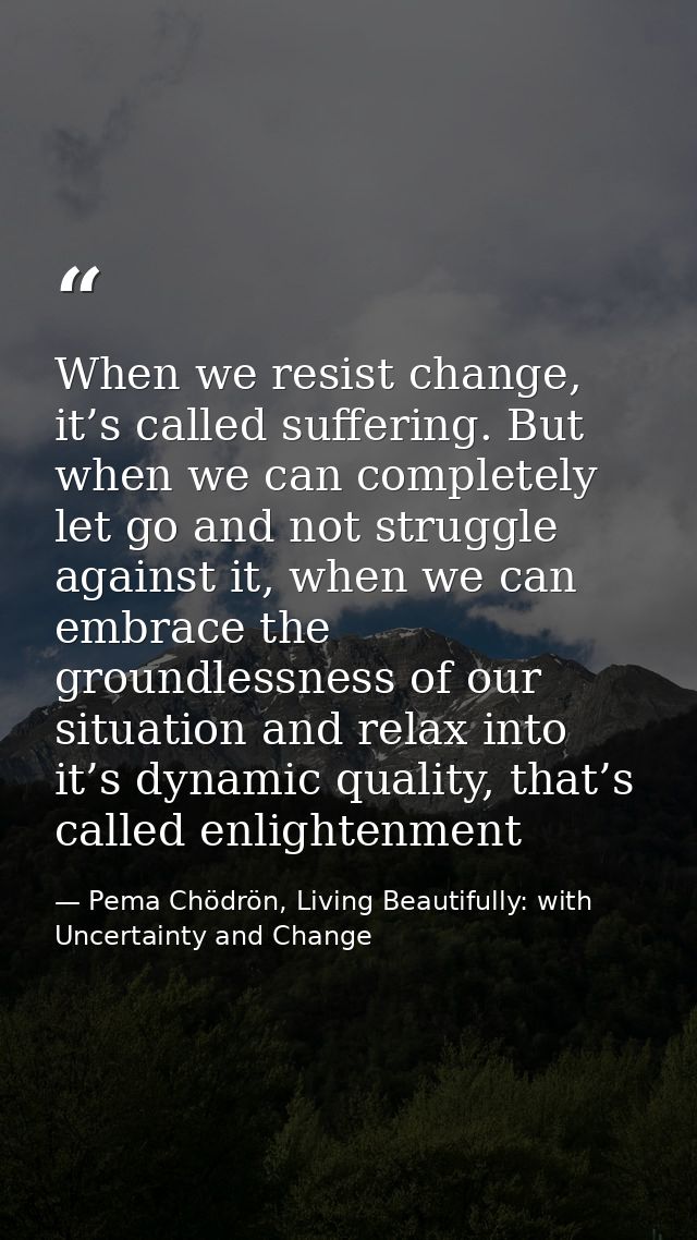 When we resist change, it’s called suffering. But when we can completely let go and not struggle against it, when we can — Pema Chödrön, Living Beautifully: with Uncertainty and Change