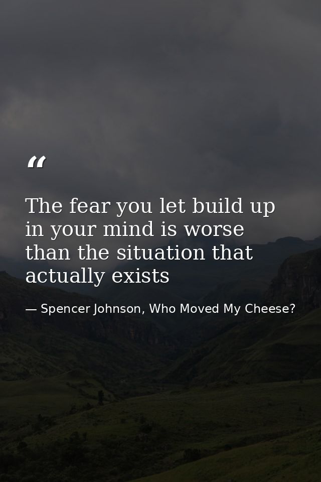 The fear you let build up in your mind is worse than the situation that actually exists — Spencer Johnson, Who Moved My Cheese?