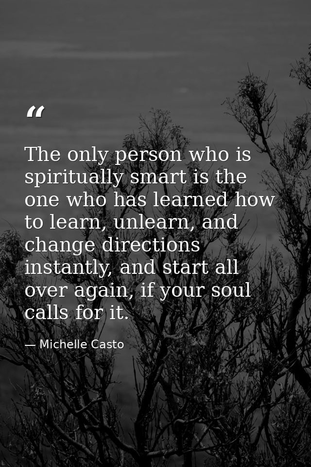 The only person who is spiritually smart is the one who has learned how to learn, unlearn, and change directions instant — Michelle Casto