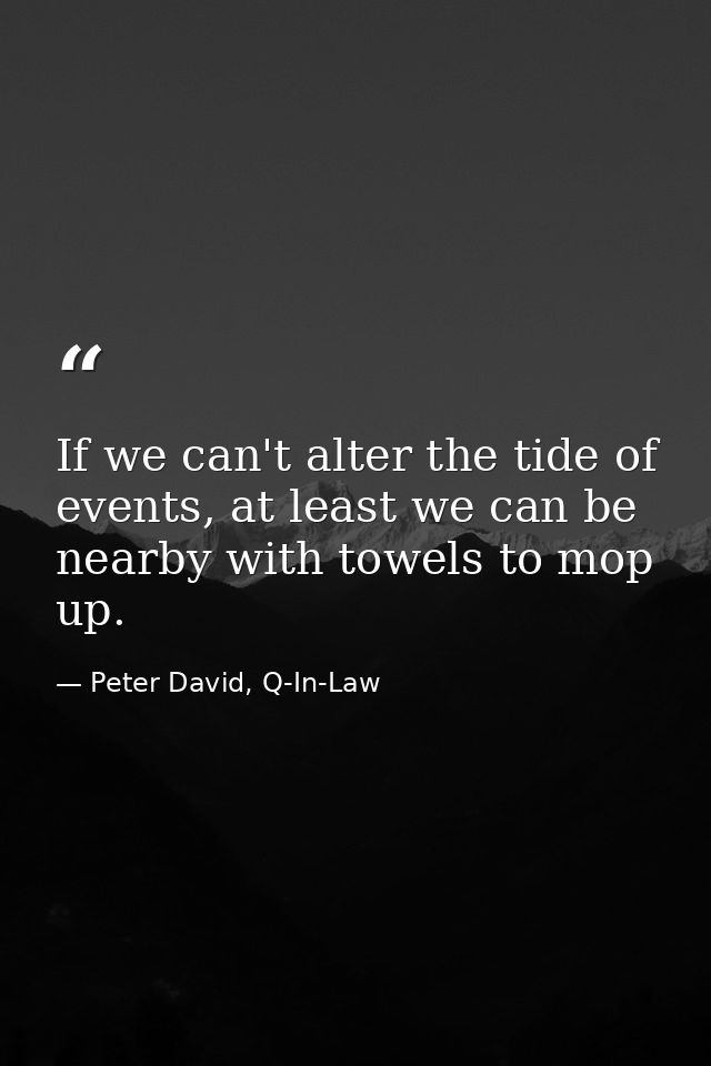 If we can't alter the tide of events, at least we can be nearby with towels to mop up. — Peter David, Q-In-Law