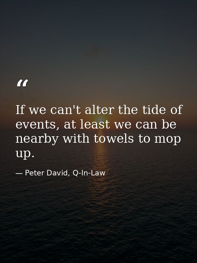 If we can't alter the tide of events, at least we can be nearby with towels to mop up. — Peter David, Q-In-Law