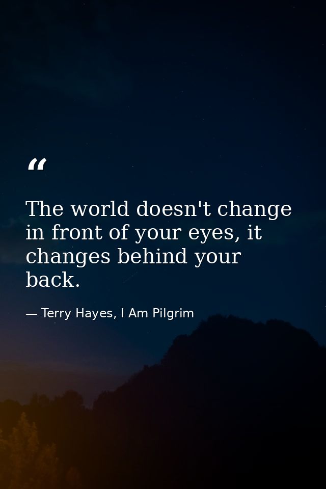 The world doesn't change in front of your eyes, it changes behind your back. — Terry Hayes, I Am Pilgrim
