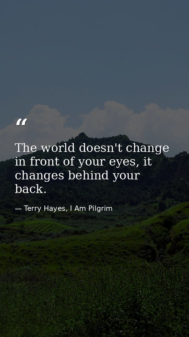 The world doesn't change in front of your eyes, it changes behind your back. — Terry Hayes, I Am Pilgrim